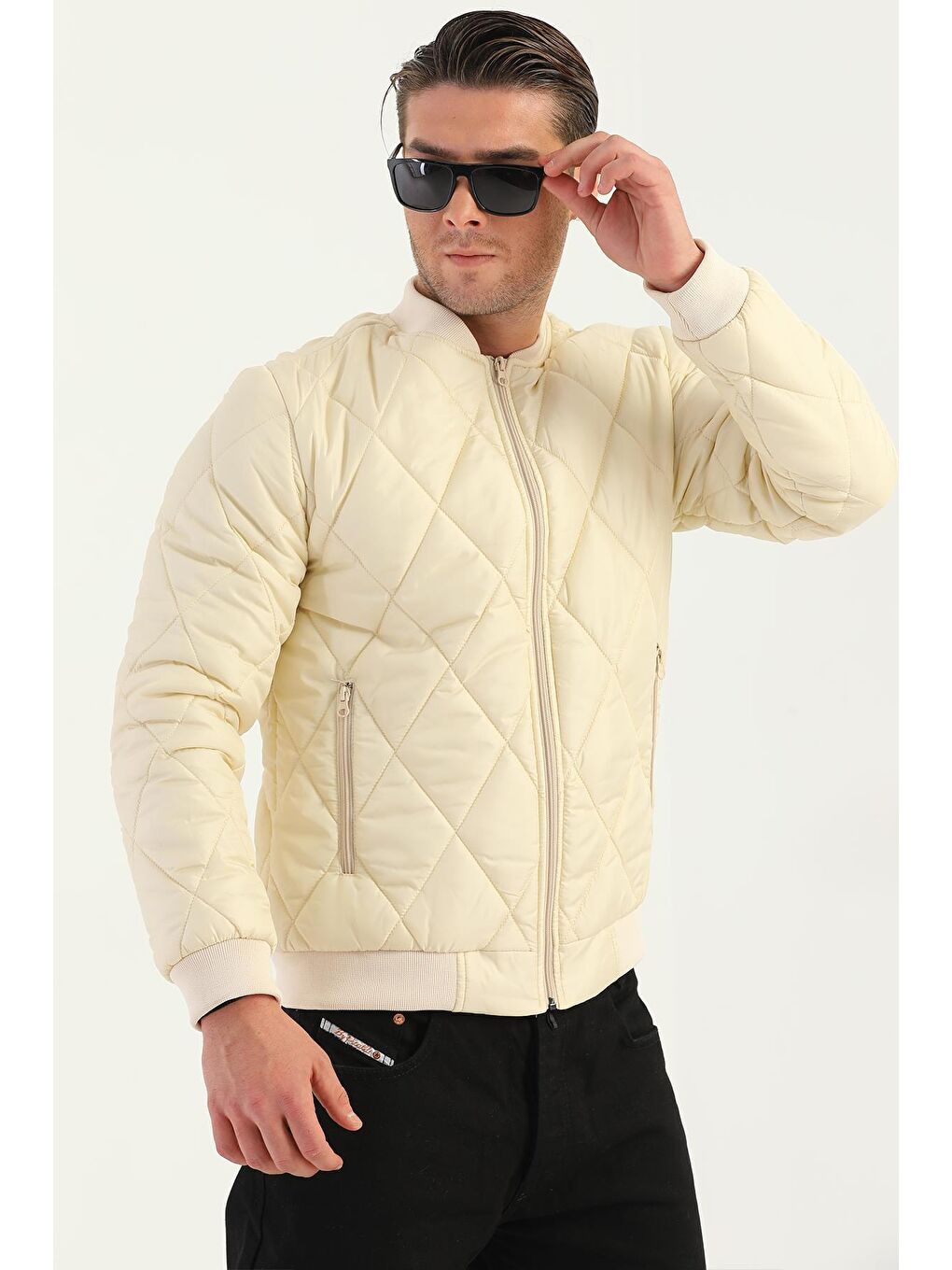 Bej Erkek Kolej Yaka Su ve Rüzgara Dayanıklı Mont DM-77