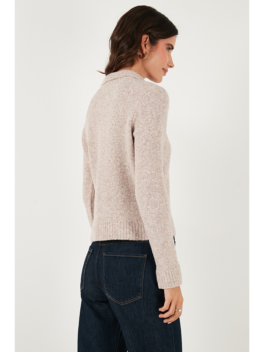 Bej Yün Karışımlı Regular Fit Düğmeli Polo Yaka Hırka 4617013-4