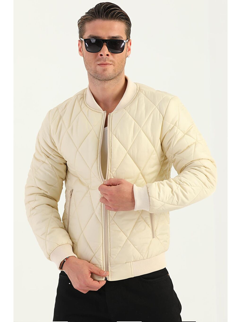 Bej Erkek Kolej Yaka Su ve Rüzgara Dayanıklı Mont DM-77-1