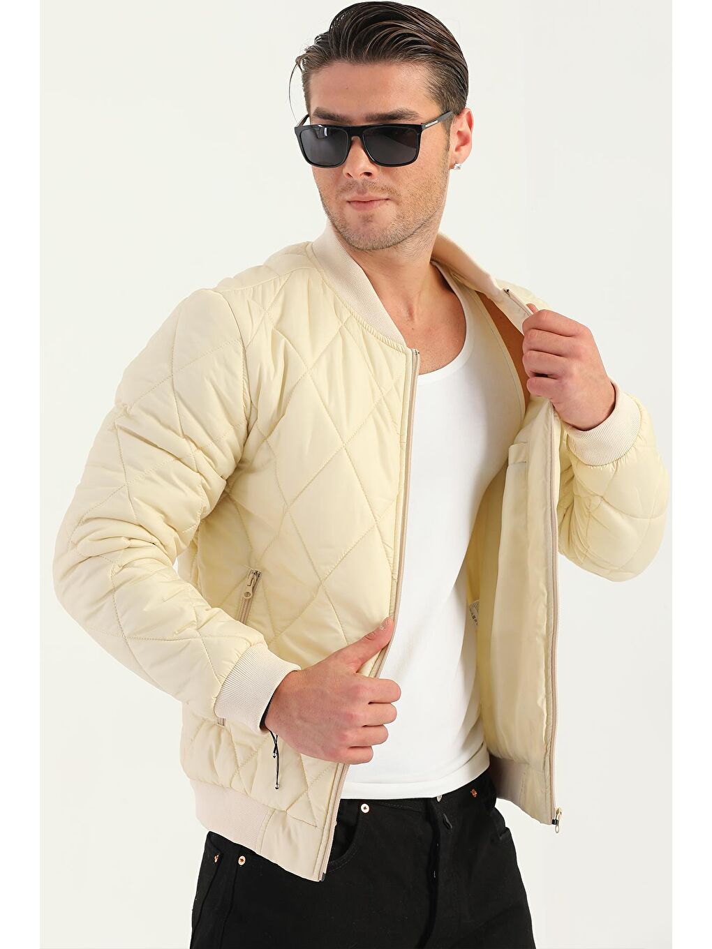 Bej Erkek Kolej Yaka Su ve Rüzgara Dayanıklı Mont DM-77-2