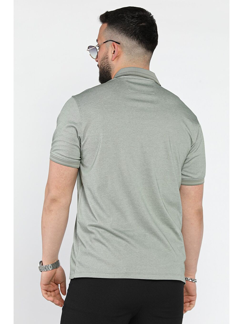 Haki Yarım Düğmeli Polo Yaka Cepli Erkek Tişört-2