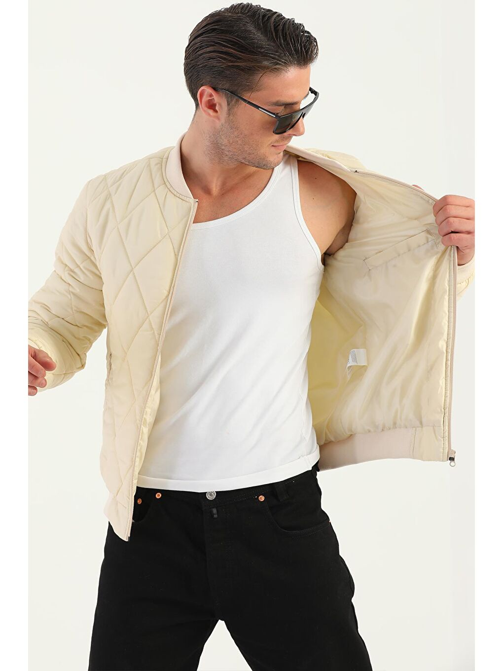 Bej Erkek Kolej Yaka Su ve Rüzgara Dayanıklı Mont DM-77-4