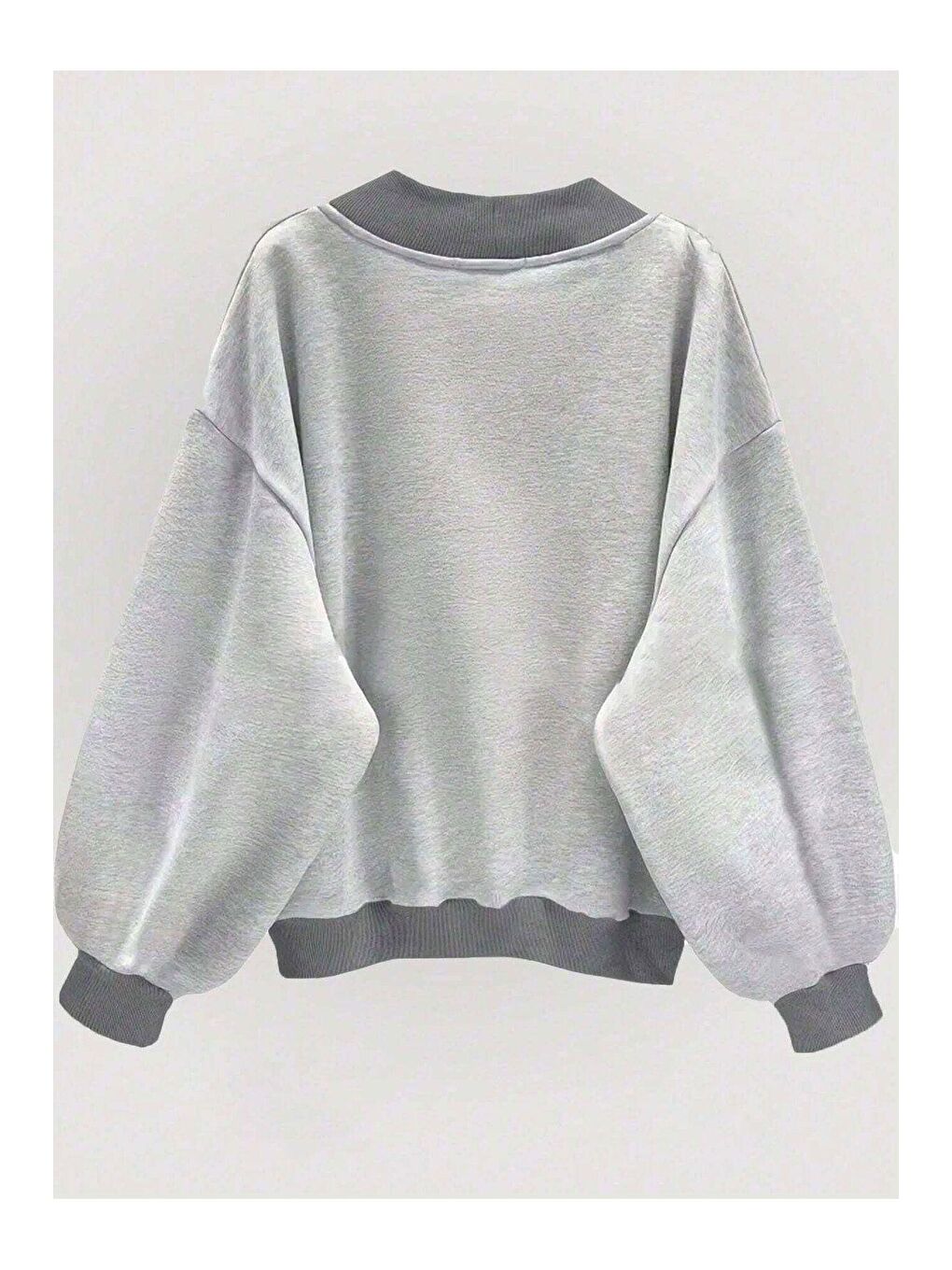 Trendseninle Gri Kadın LightGri Comfort In Paris Baskılı V Yaka Oversize Sweatshirt - 1