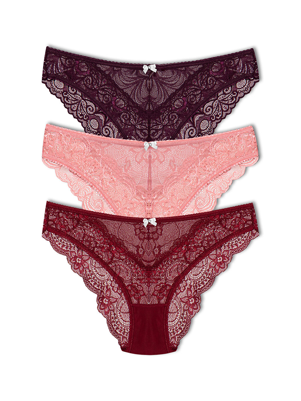 Kırmızı Dantelli Kadın Slip Külot 3'lü