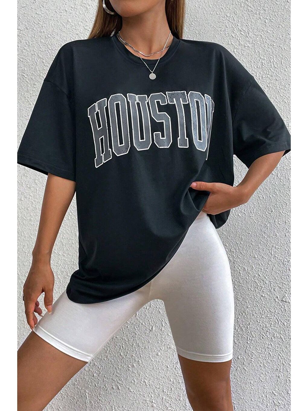 uyguntarz Siyah Unisex Houston Baskılı Tasarım Tshirt