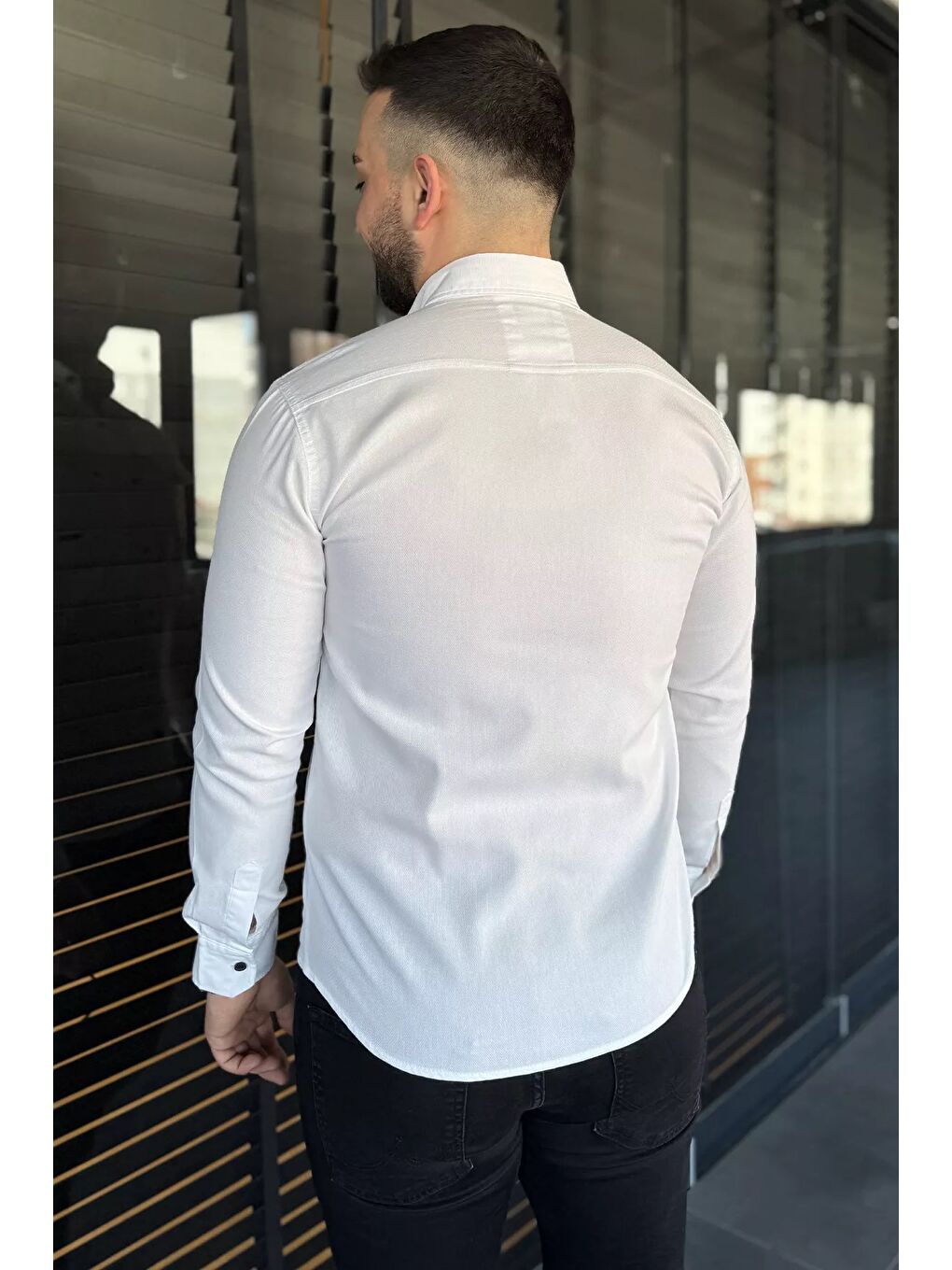 Beyaz Erkek Çıtçıtlı Gömlek-2