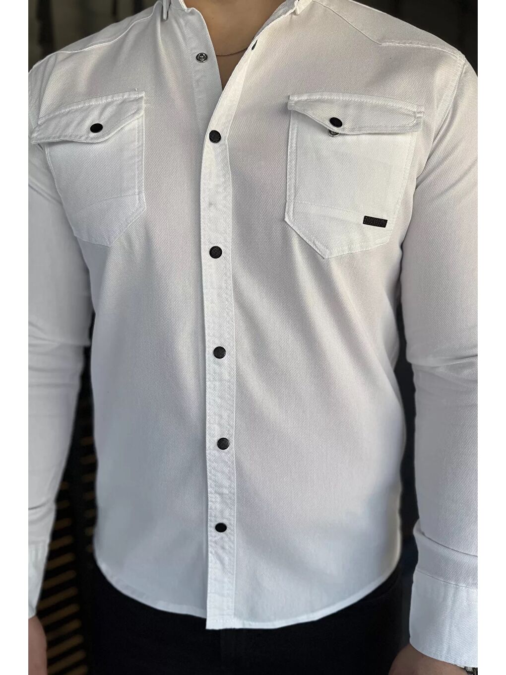 Beyaz Erkek Çıtçıtlı Gömlek-3
