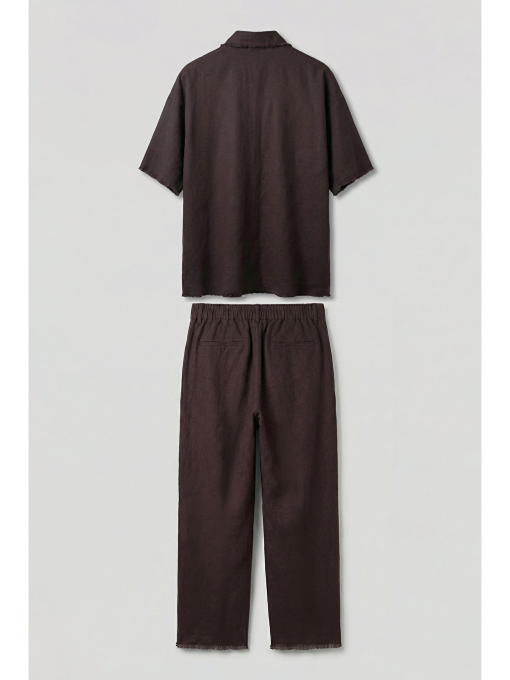 Erkek Oversize Pamuklu Gömlek Pantolon İkili Takım Kahverengi-1