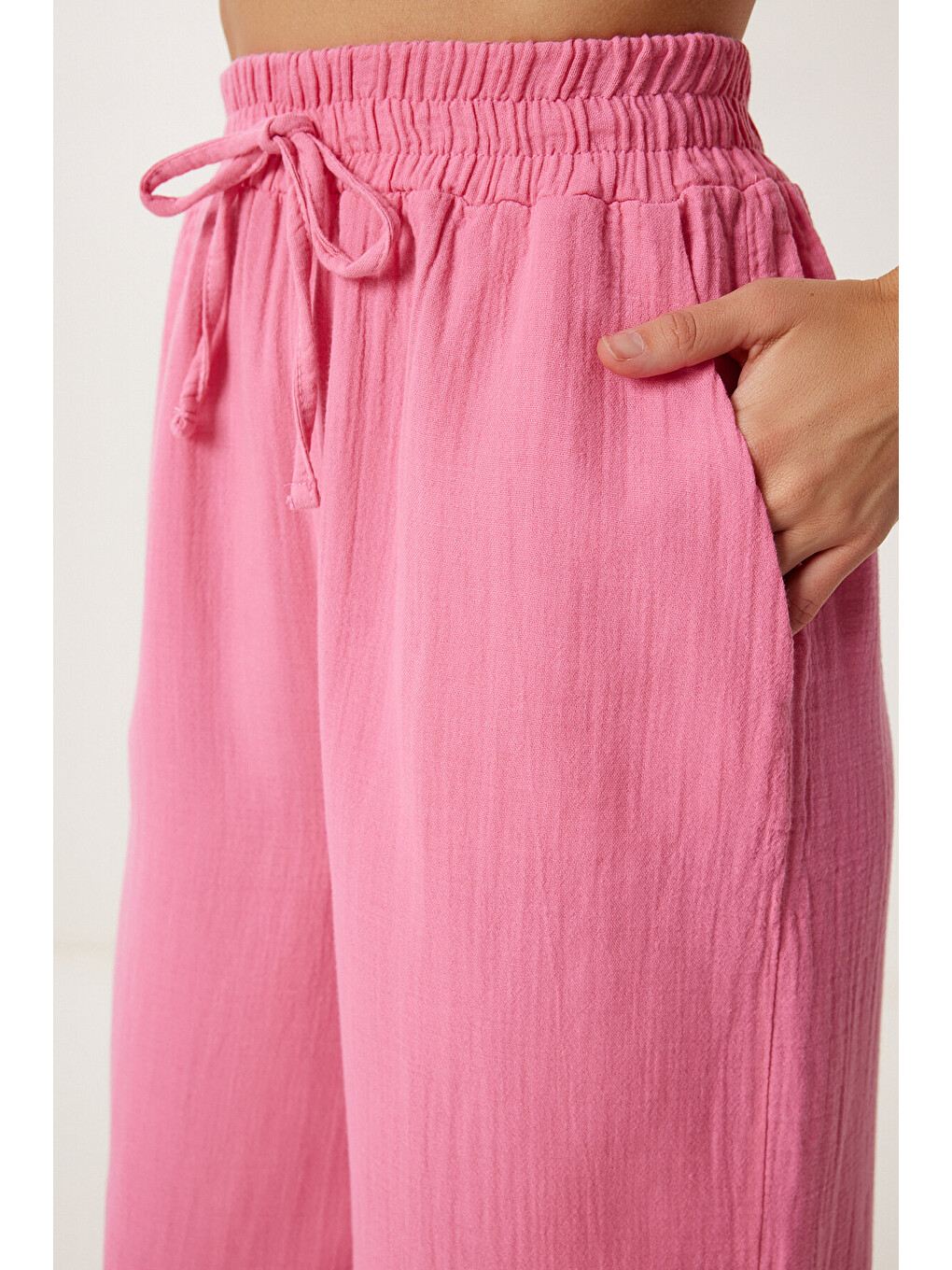 Müslin Palazzo Pantolon Pembe Lmx0008-3