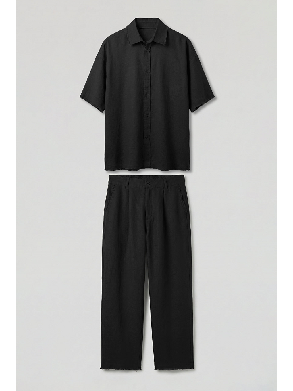 Erkek Oversize Pamuklu Gömlek Pantolon İkili Takım Siyah