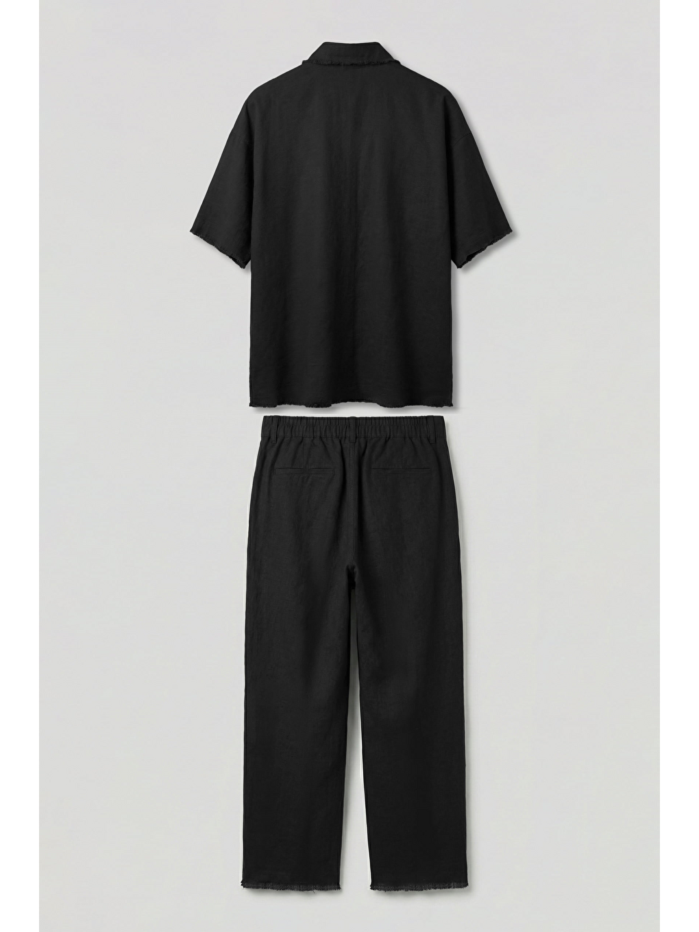 Erkek Oversize Pamuklu Gömlek Pantolon İkili Takım Siyah-1