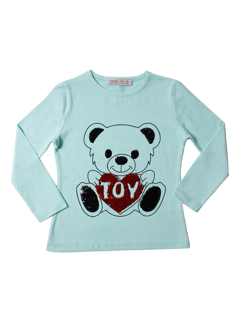 Toontoykids Mint Yeşil Kız Çocuk Sweatshirt Ayıcık Baskı Pul Nakış