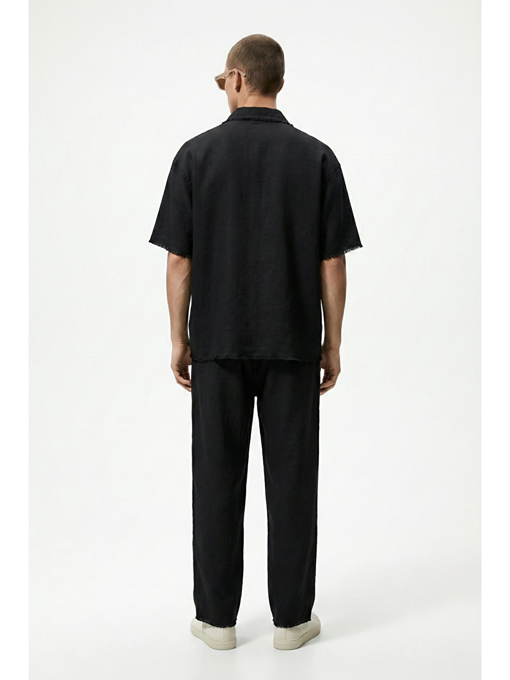 Erkek Oversize Pamuklu Gömlek Pantolon İkili Takım Siyah-3