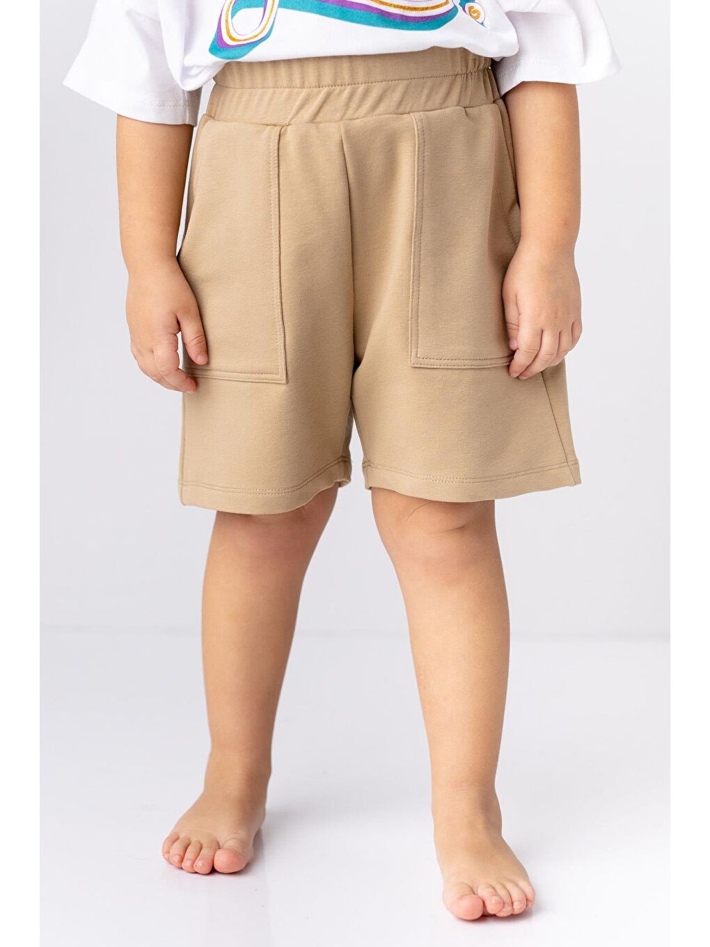 Bej Unisex Cepli Basic Şort