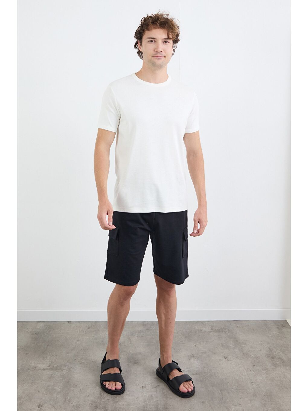 Lacivert Beli Bağlamalı Kargo Cepli Şort-1