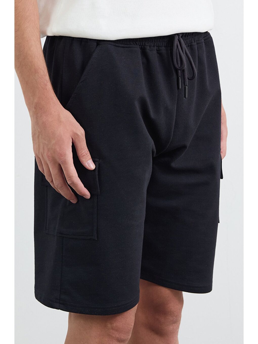 Lacivert Beli Bağlamalı Kargo Cepli Şort-4