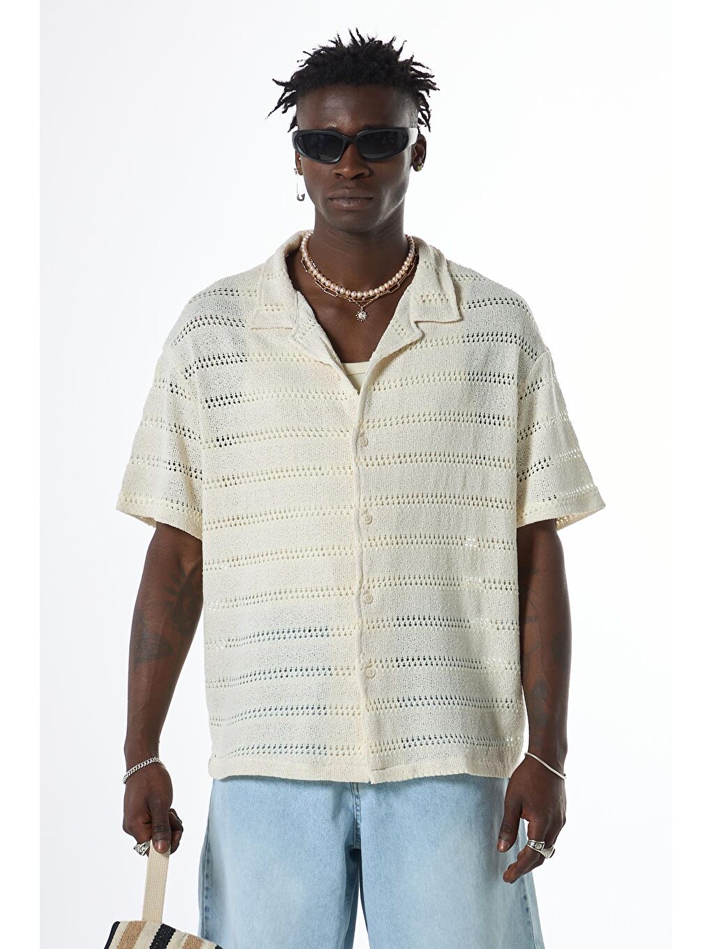 Oversize Triko Gömlek Ekru-1