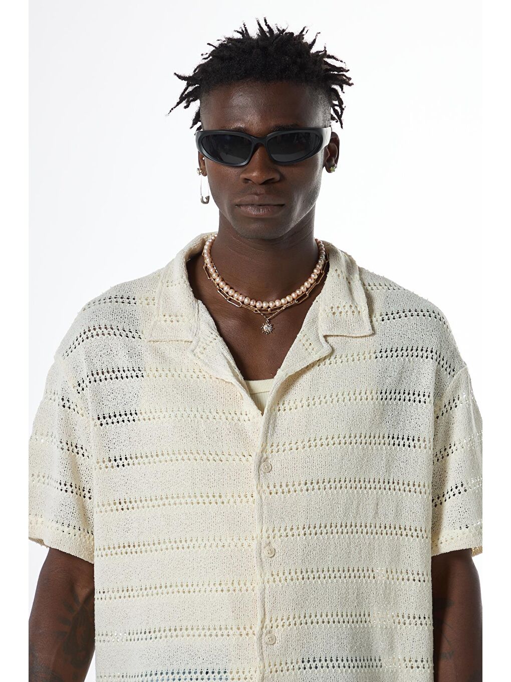 Oversize Triko Gömlek Ekru-2