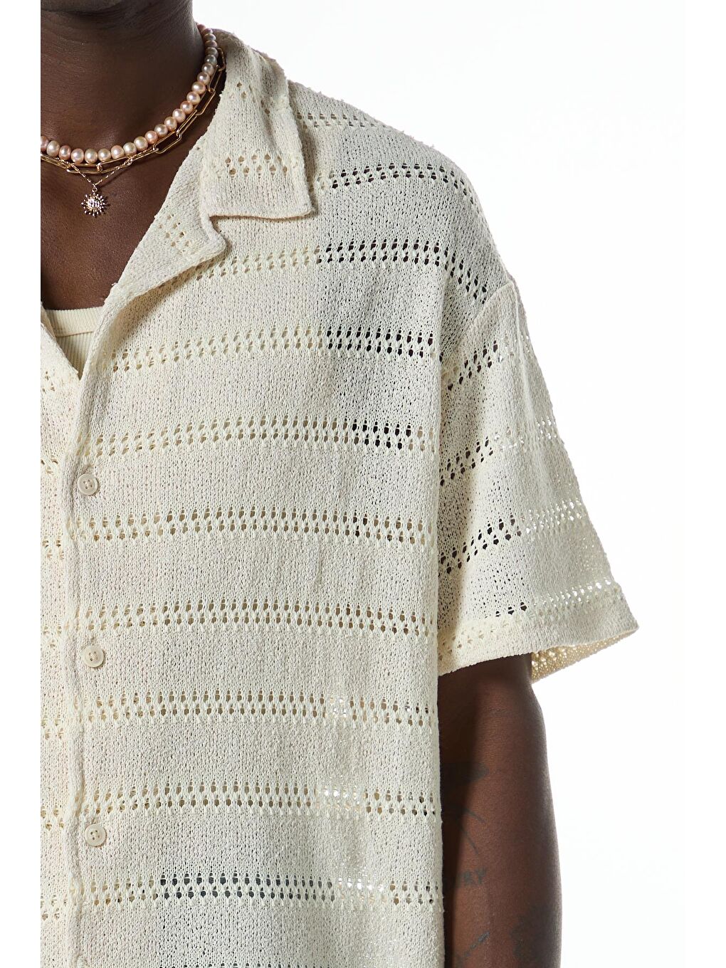 Oversize Triko Gömlek Ekru-3