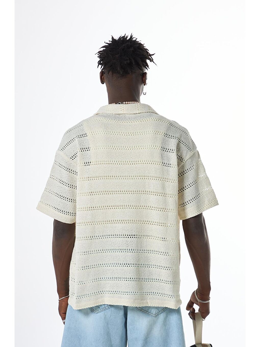 Oversize Triko Gömlek Ekru-5