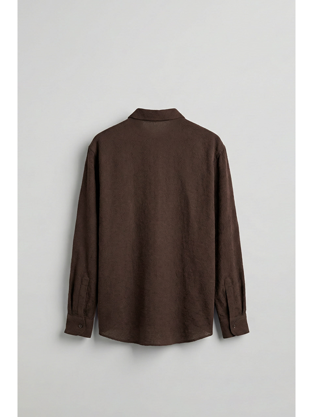 Erkek Oversize Jakarlı Desenli Uzun Kollu Gömlek Kahverengi-1