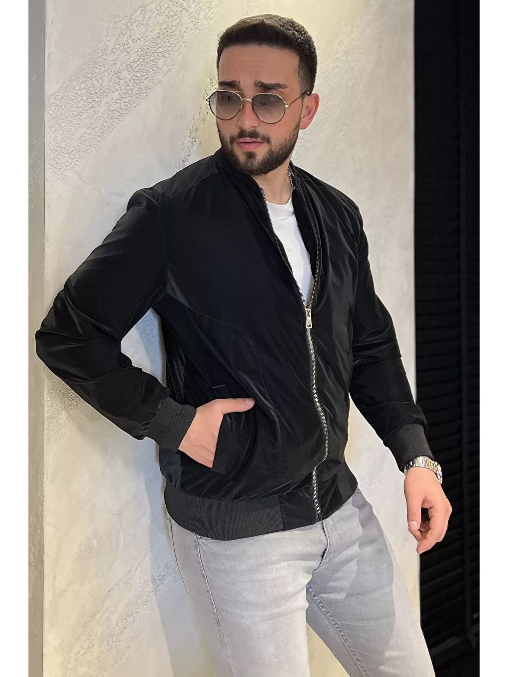 Siyah Erkek Çift Cepli Astarlı Mevsimlik Mont