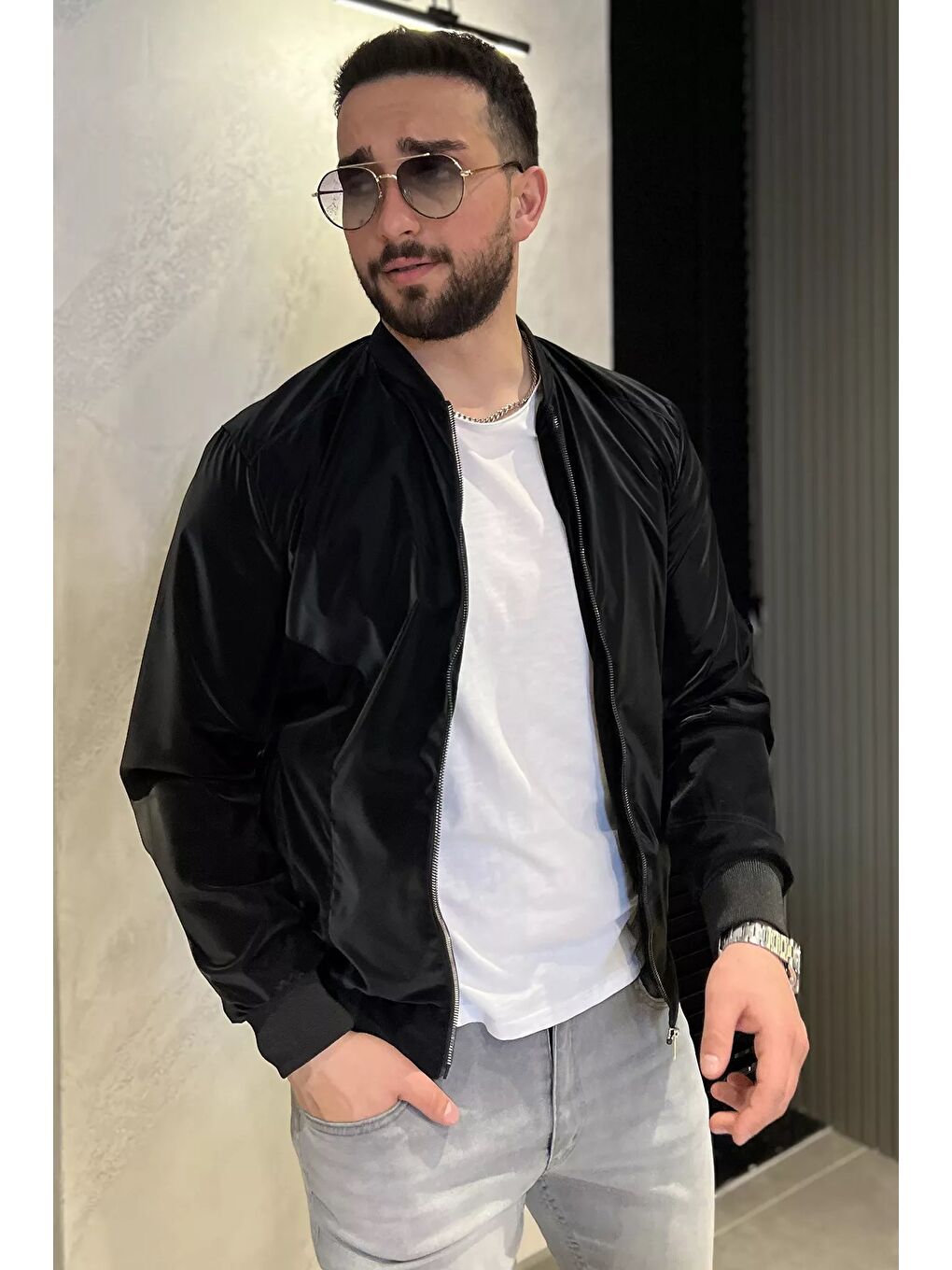 Siyah Erkek Çift Cepli Astarlı Mevsimlik Mont-1