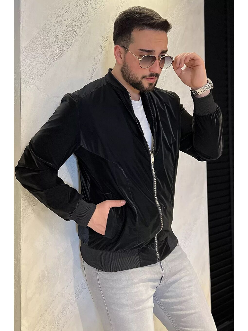 Siyah Erkek Çift Cepli Astarlı Mevsimlik Mont-2