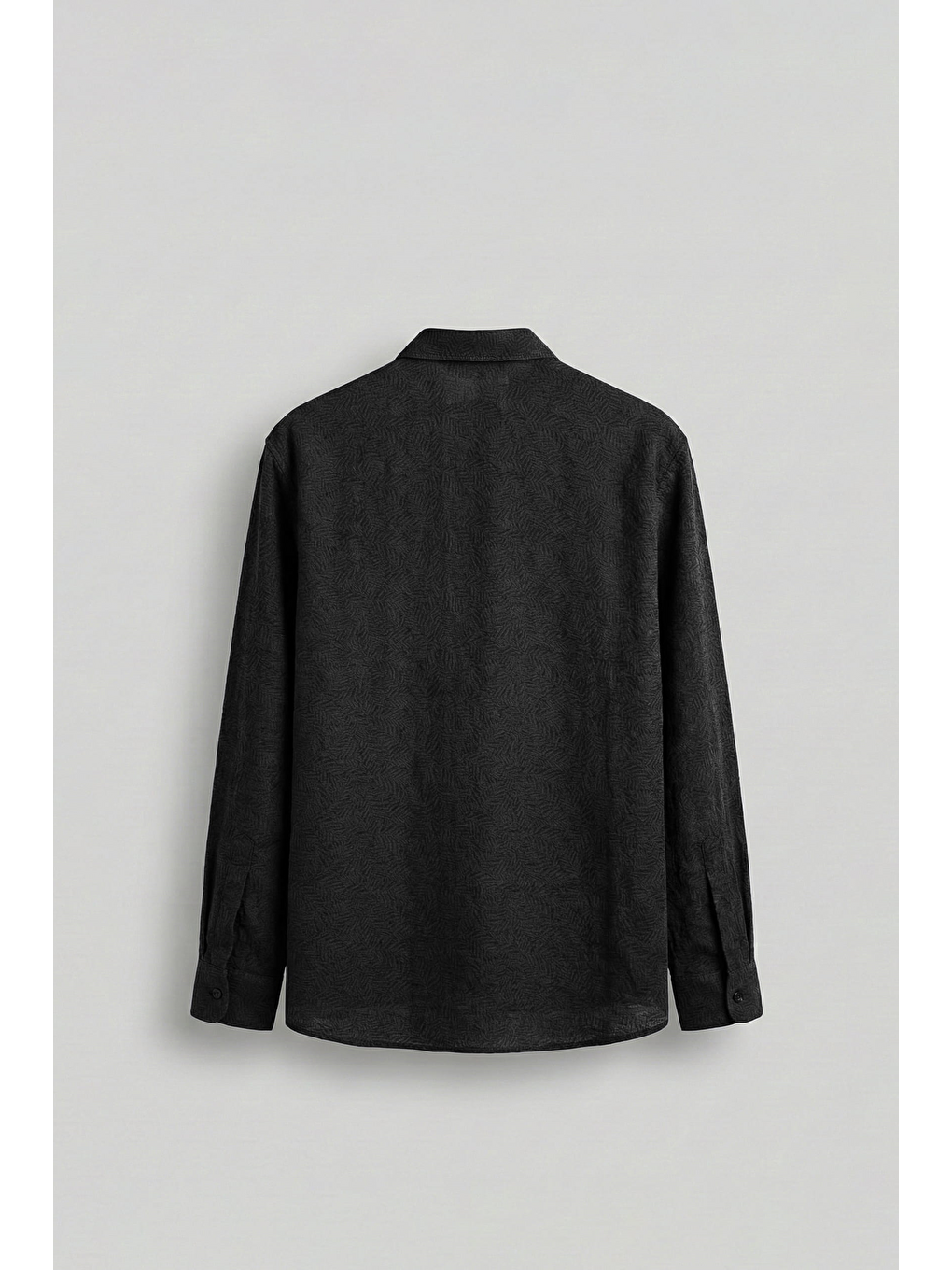 Erkek Oversize Jakarlı Desenli Uzun Kollu Gömlek Siyah-1