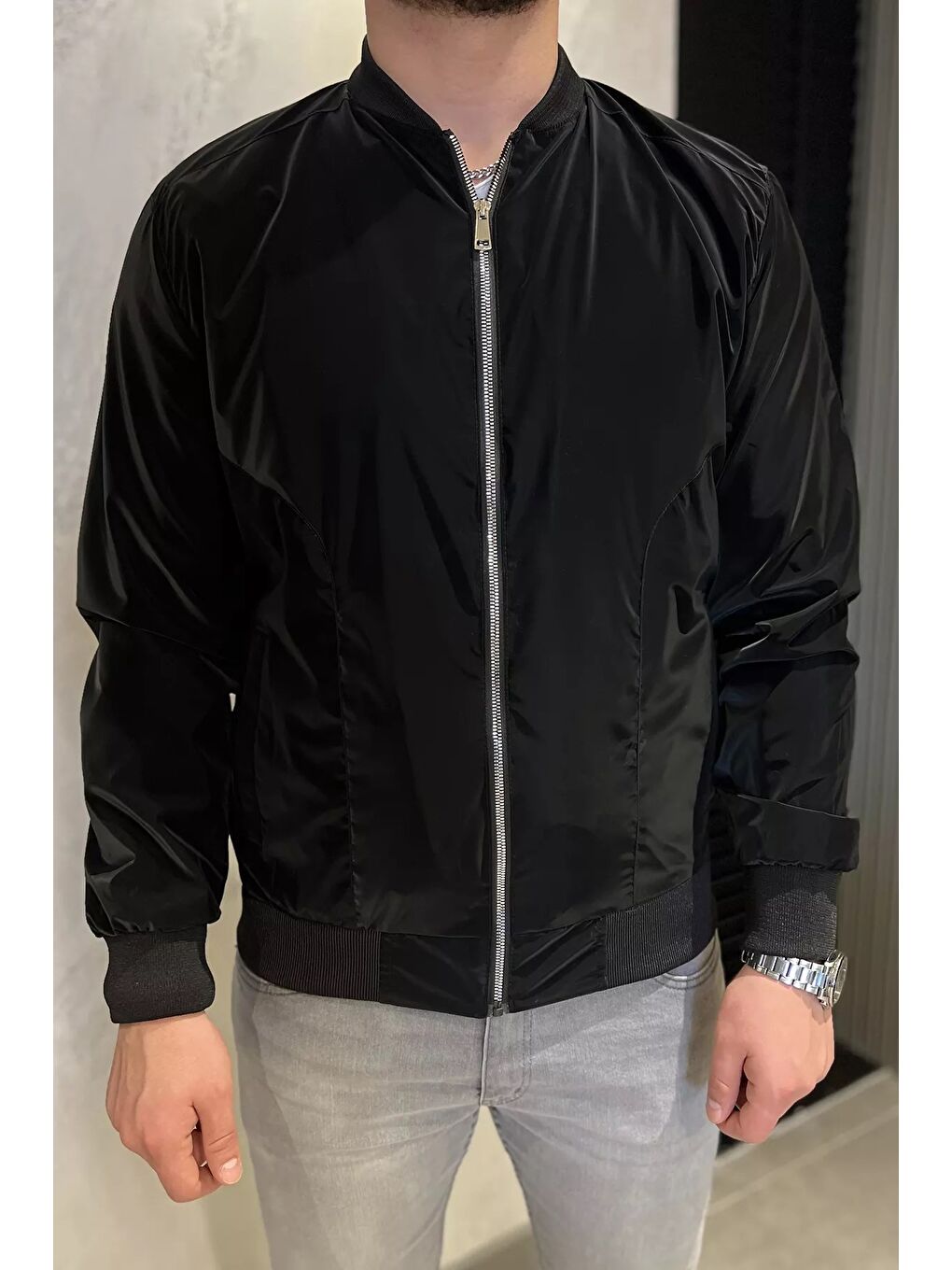 Siyah Erkek Çift Cepli Astarlı Mevsimlik Mont-4