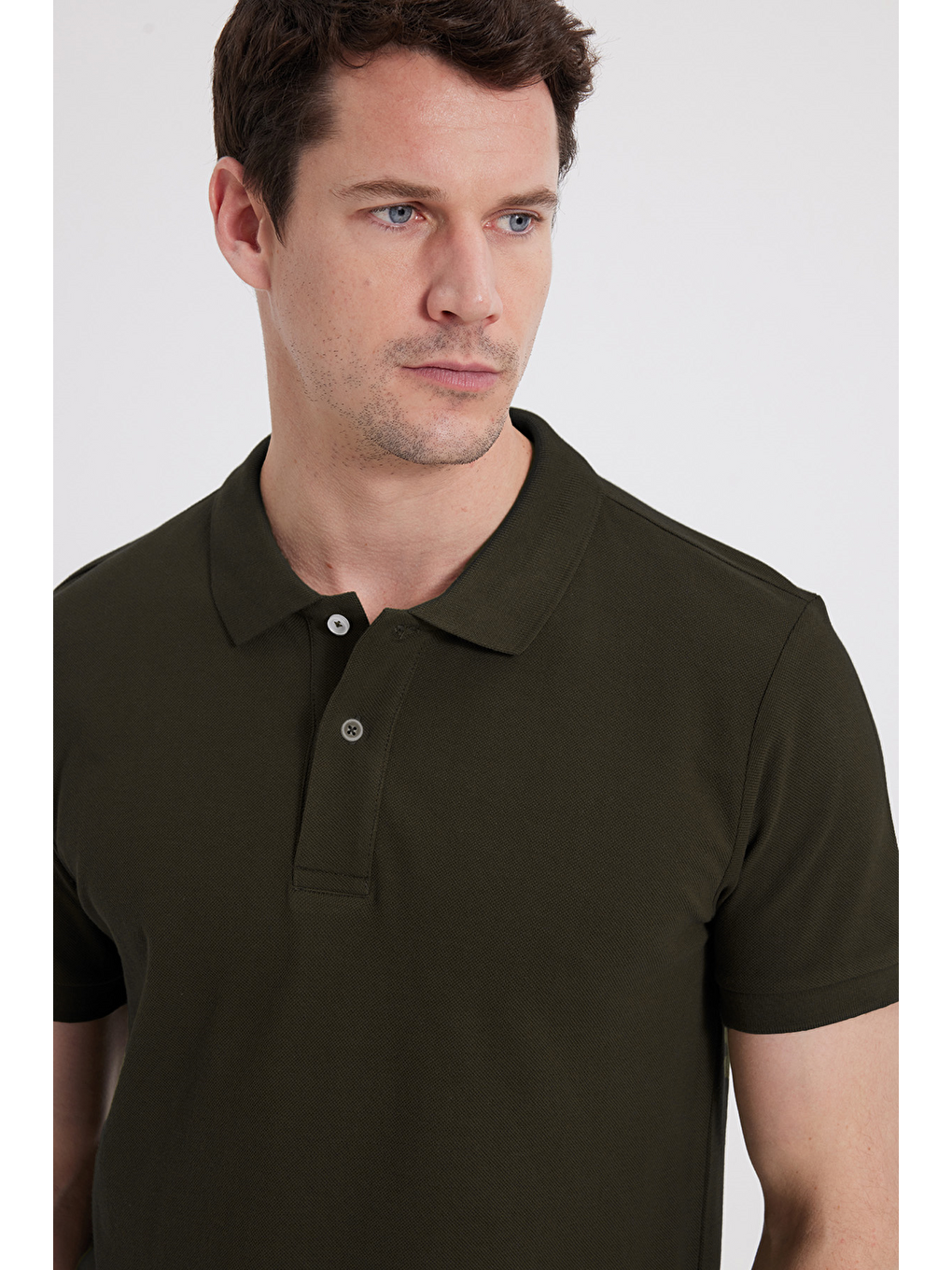 Erkek Slim Fit Dar Kesim %100 Pamuk Haki Polo Yaka Tişört-1