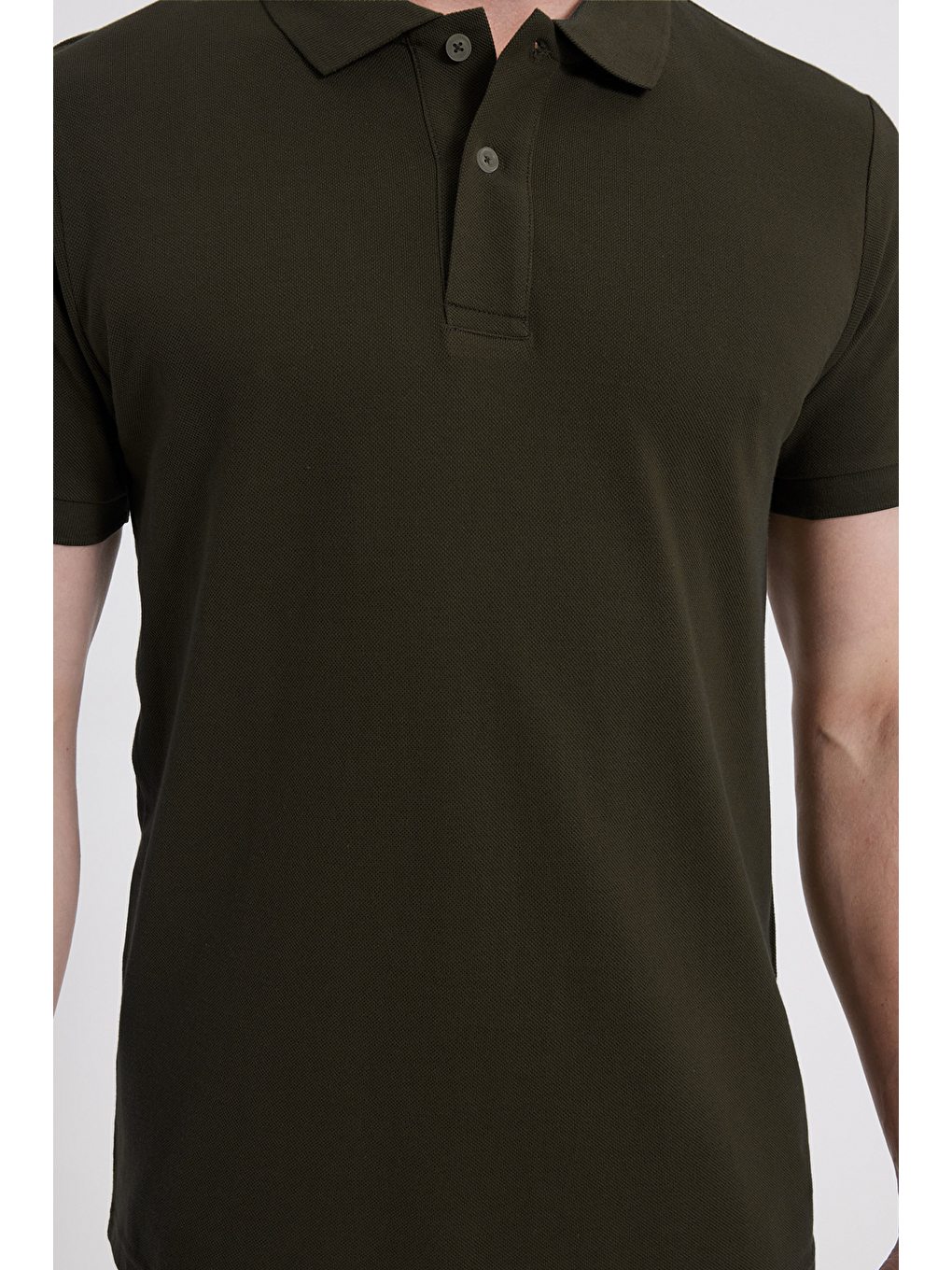 Erkek Slim Fit Dar Kesim %100 Pamuk Haki Polo Yaka Tişört-2