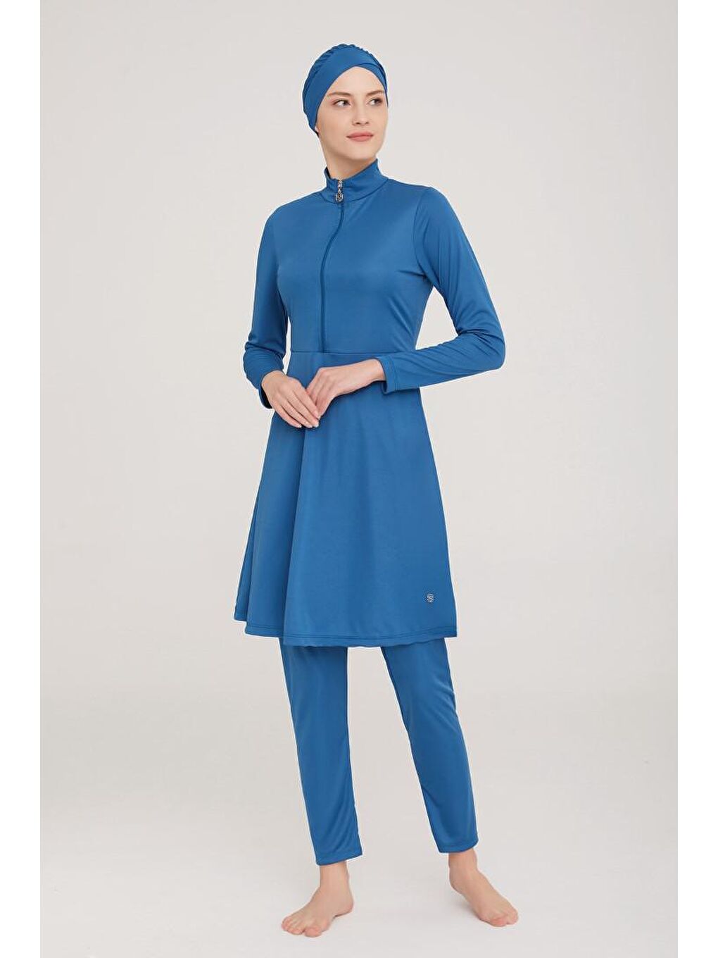 Likralı Tam Kapalı Tesettür Mayo Maysız Düz 9020 Petrol-1