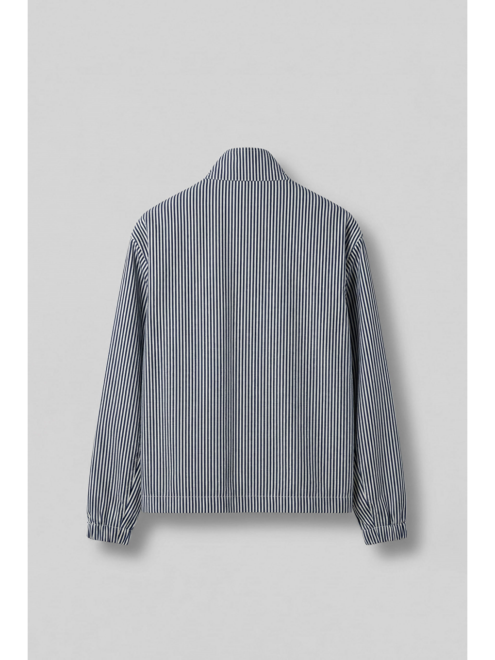 Erkek Rahat Kesim Çizgili Fermuarlı Dik Yaka Vintage Ceket Lacivert-1