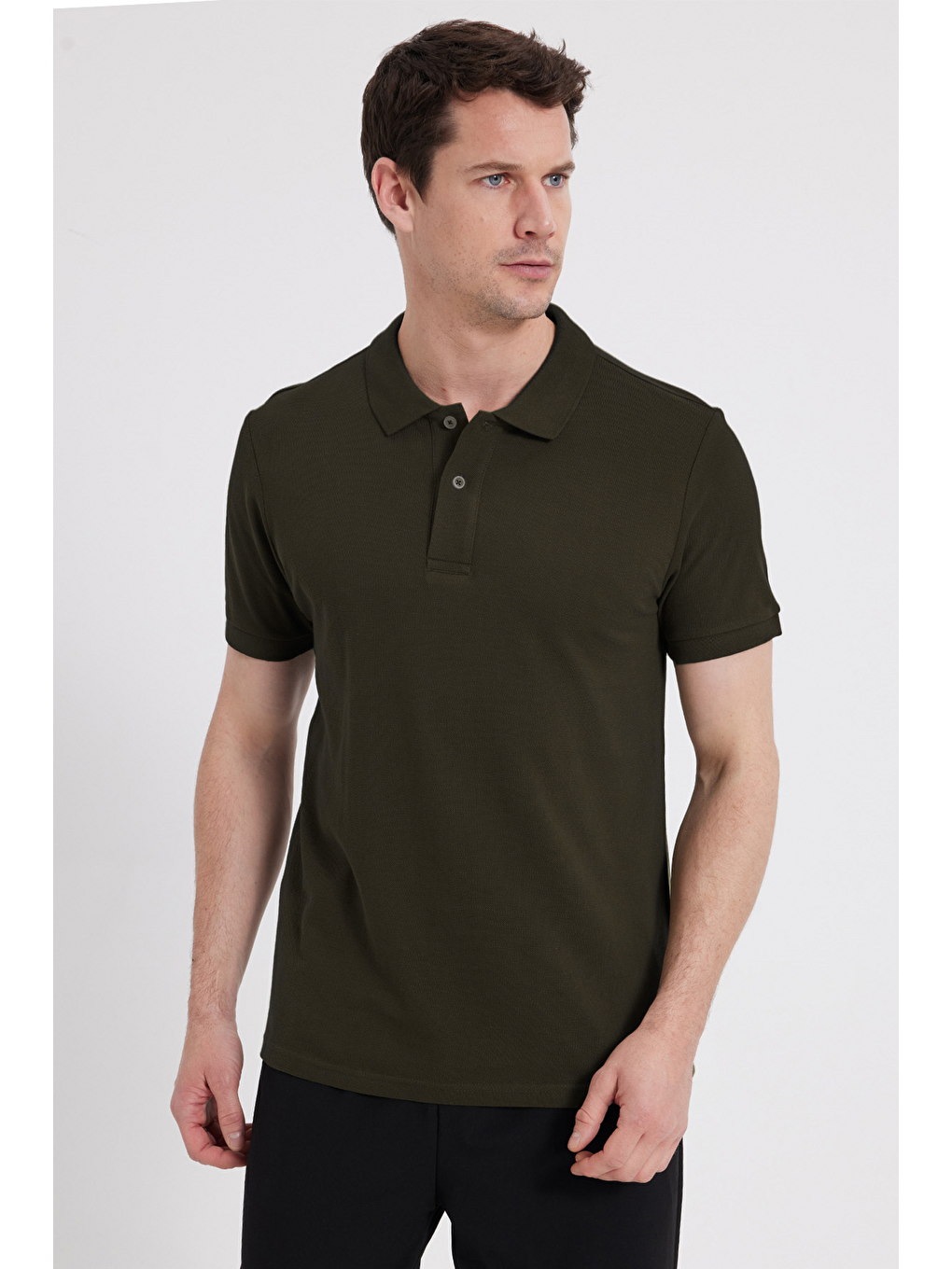 Erkek Slim Fit Dar Kesim %100 Pamuk Haki Polo Yaka Tişört-5