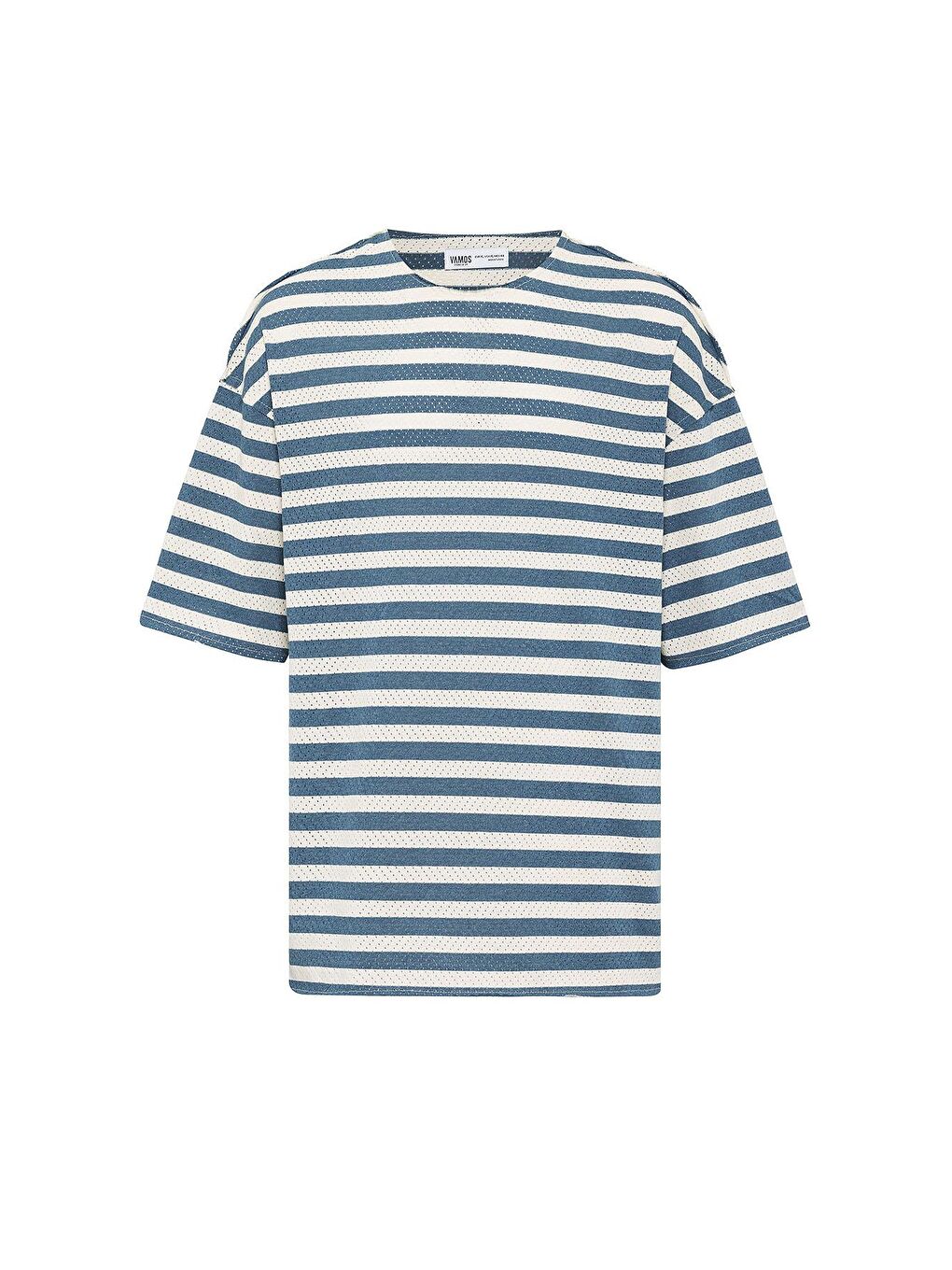 Çizgili Oversize Triko Tişört Petrol-1