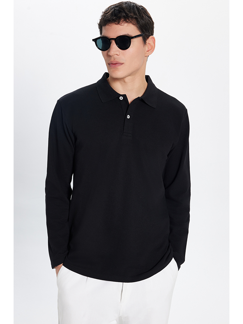 Karışık Erkek 3'Lü Pkt Lacivert-Gri-Siyah Standart Fit Normal Kesim Pamuklu Pike Uzun Kollu Polo Yaka Tişört-1