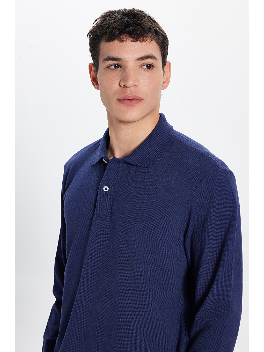 Karışık Erkek 3'Lü Pkt Lacivert-Gri-Siyah Standart Fit Normal Kesim Pamuklu Pike Uzun Kollu Polo Yaka Tişört-3