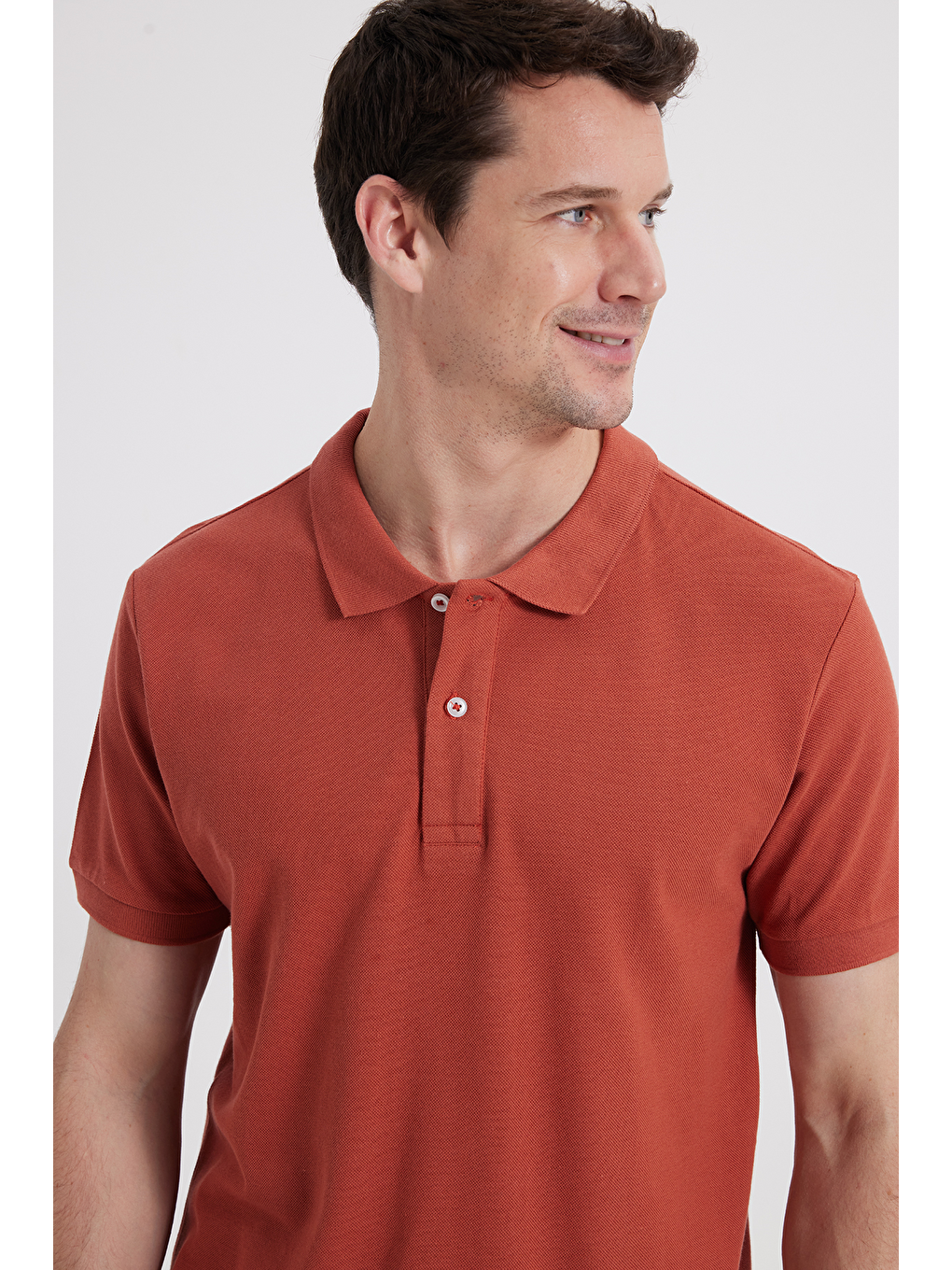 Erkek Slim Fit Dar Kesim %100 Pamuk Turuncu Polo Yaka Tişört-2