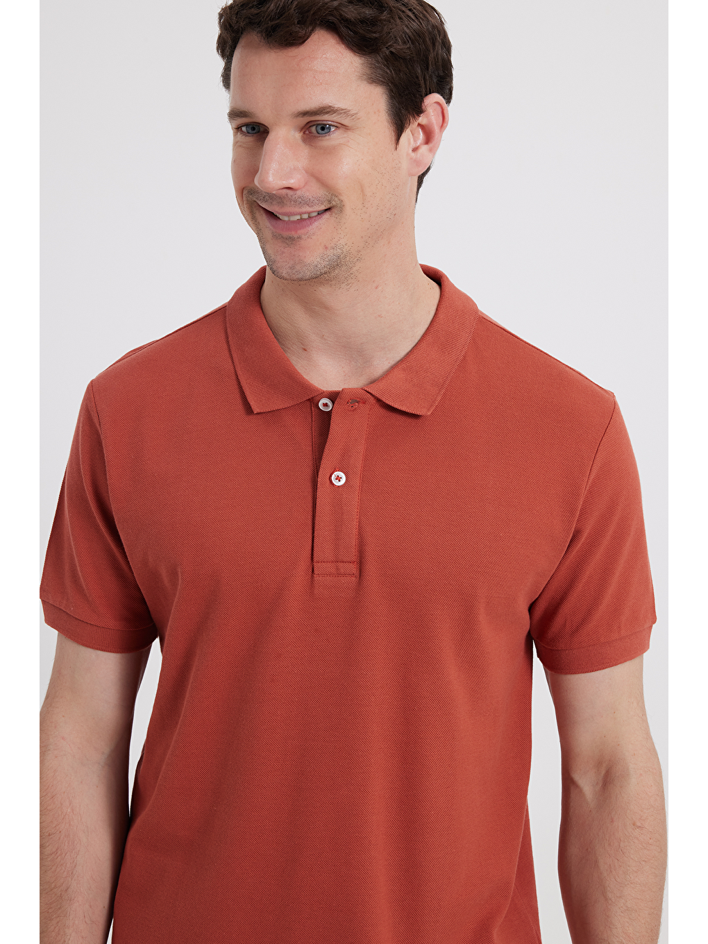 Erkek Slim Fit Dar Kesim %100 Pamuk Turuncu Polo Yaka Tişört-6