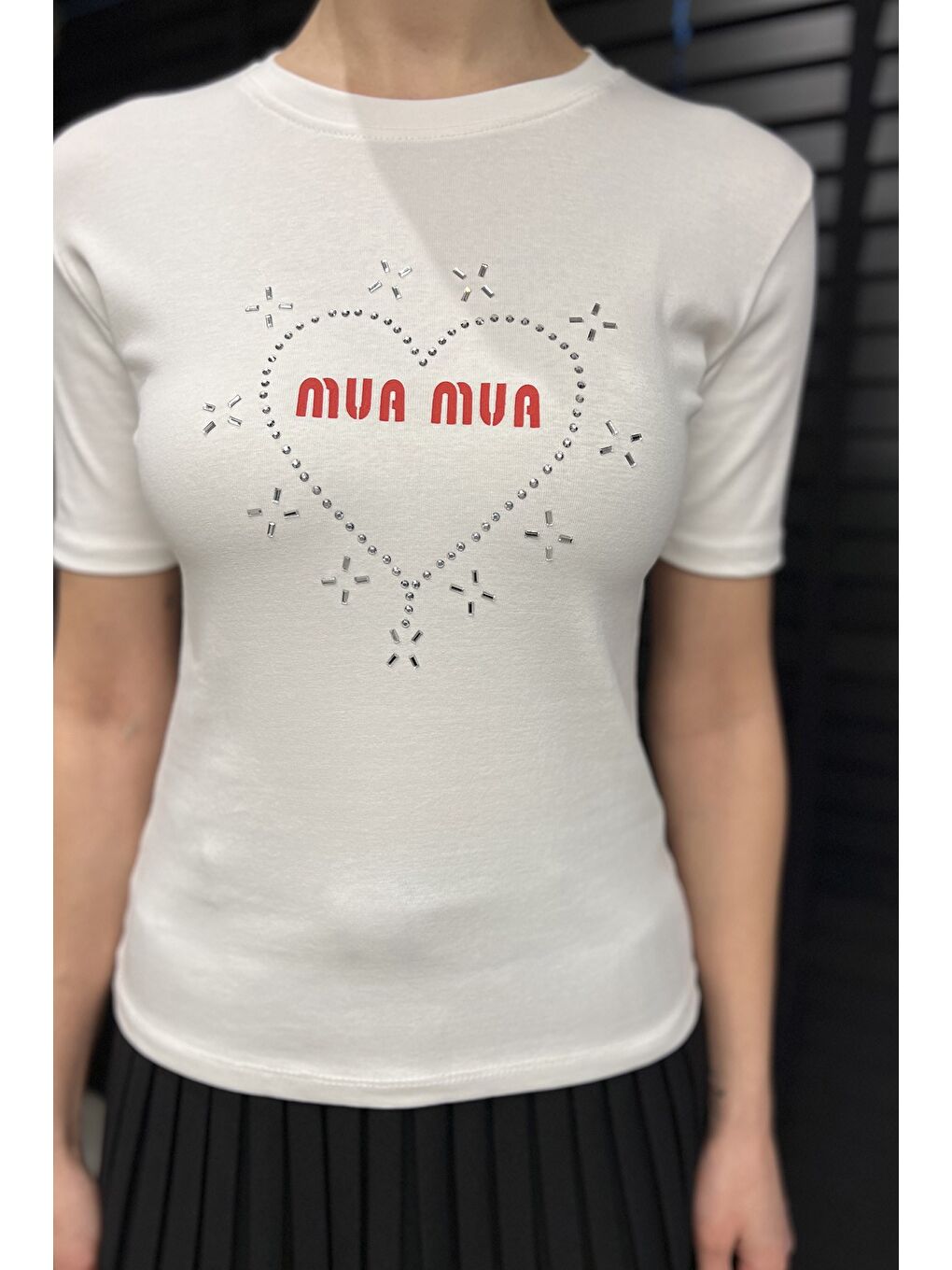 Ekru Kadın Taş İşlemeli Baskılı Bluz-3