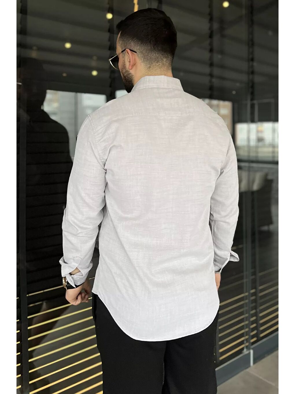 Bej Tek Cepli Çıtçıtlı Erkek Uzun Kol Gömlek-2