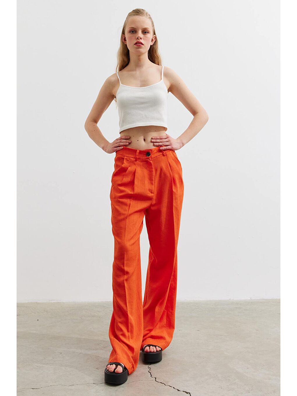 Turuncu Keten Pantolon - Oranj