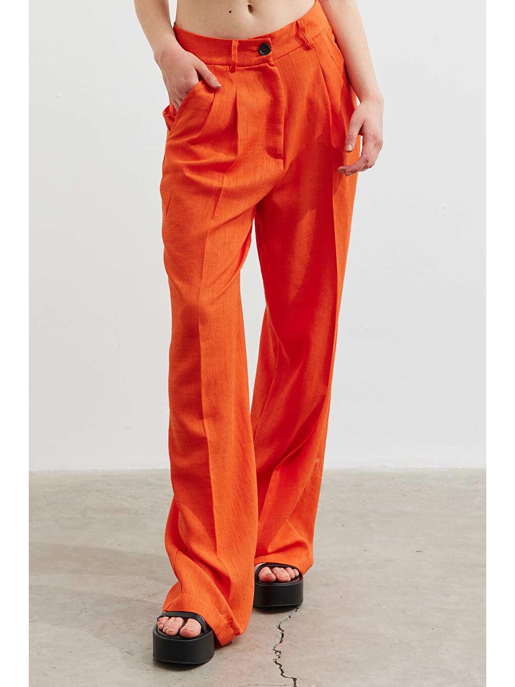 Turuncu Keten Pantolon - Oranj-1