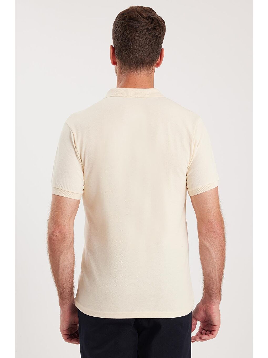 Sarı Erkek Slim Fit Dar Kesim Pamuklu Yumuşak Dokulu Serin Tutan Kumaş Düz Pike Polo Yaka Tişört-6