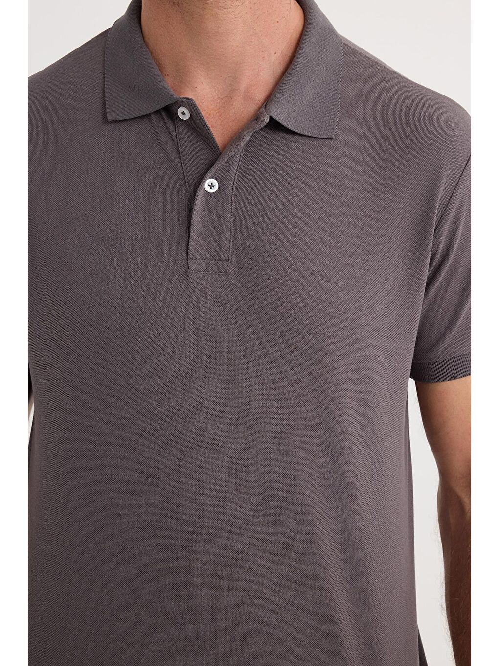 Erkek Regular Fit Klasik Kesim Pamuklu Yumuşak Dokulu Serin Tutan Kumaş Düz Gri Polo Yaka Tişört-2
