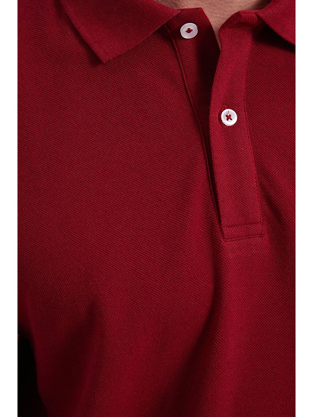 Erkek Standart Fit Rahat Kesim Pamuklu Yumuşak Dokulu Düz Pike Uzun Kollu Bordo Polo Yaka Tişört-5