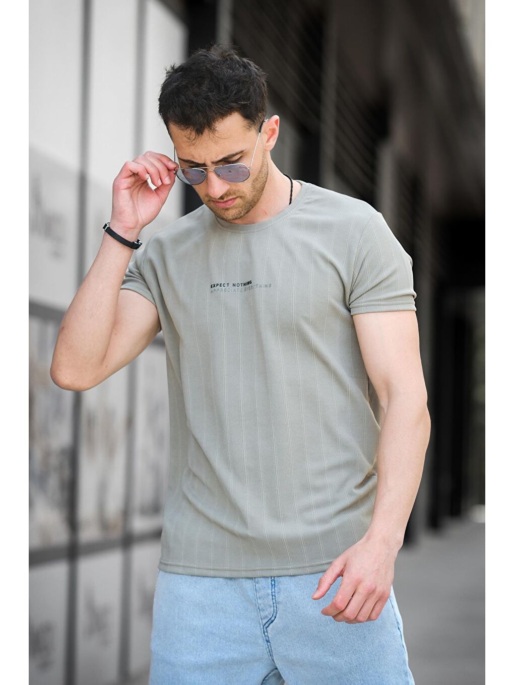 Yeşil Expect Slim Fit Elastanlı Bisiklet Yaka Baskılı Erkek Tshirt