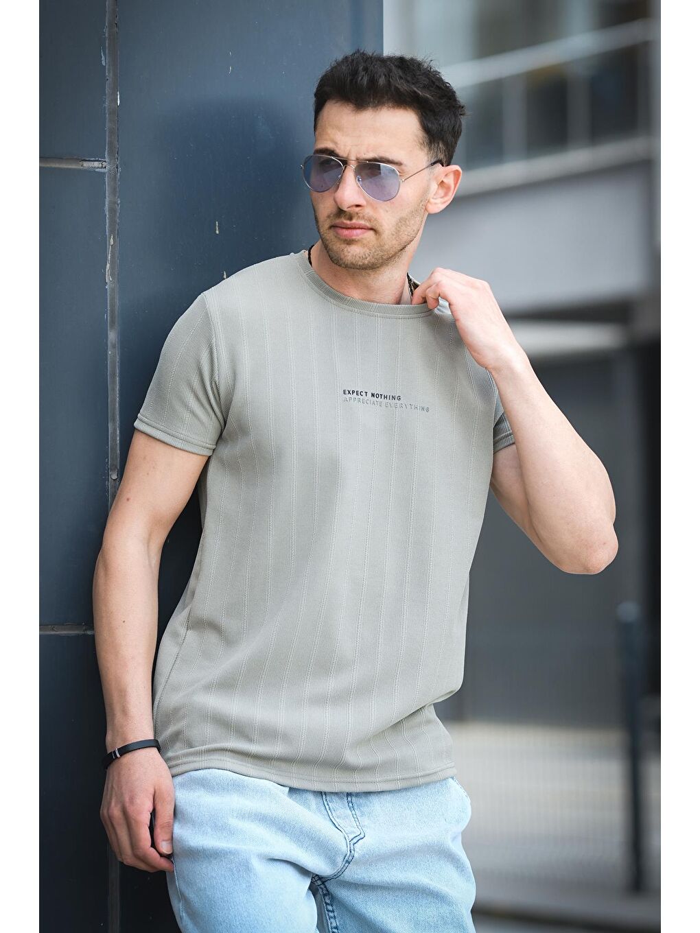 Yeşil Expect Slim Fit Elastanlı Bisiklet Yaka Baskılı Erkek Tshirt-1
