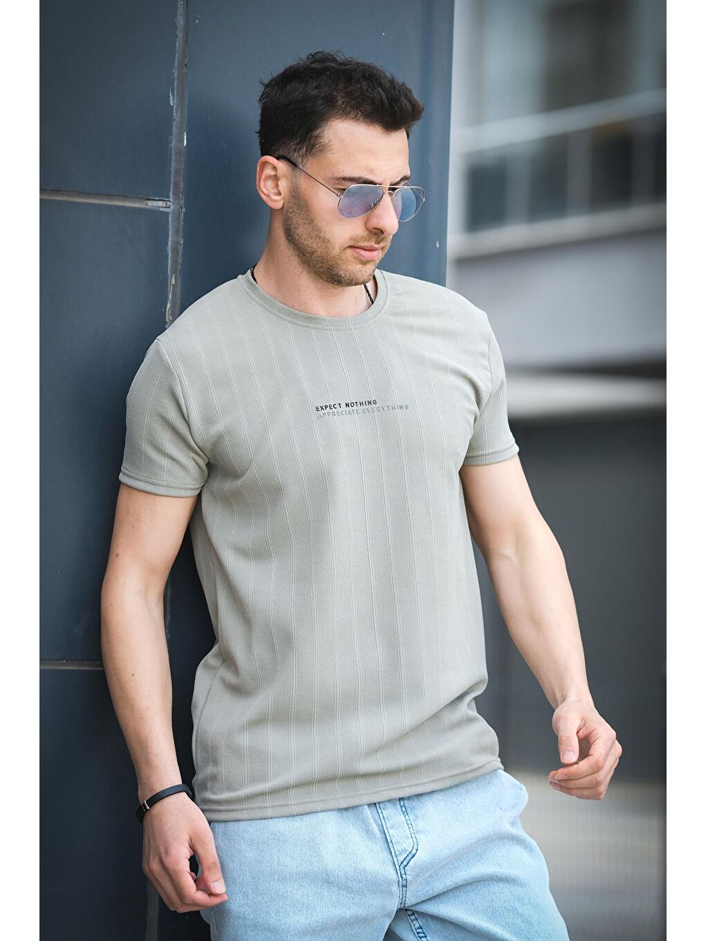 Yeşil Expect Slim Fit Elastanlı Bisiklet Yaka Baskılı Erkek Tshirt-2